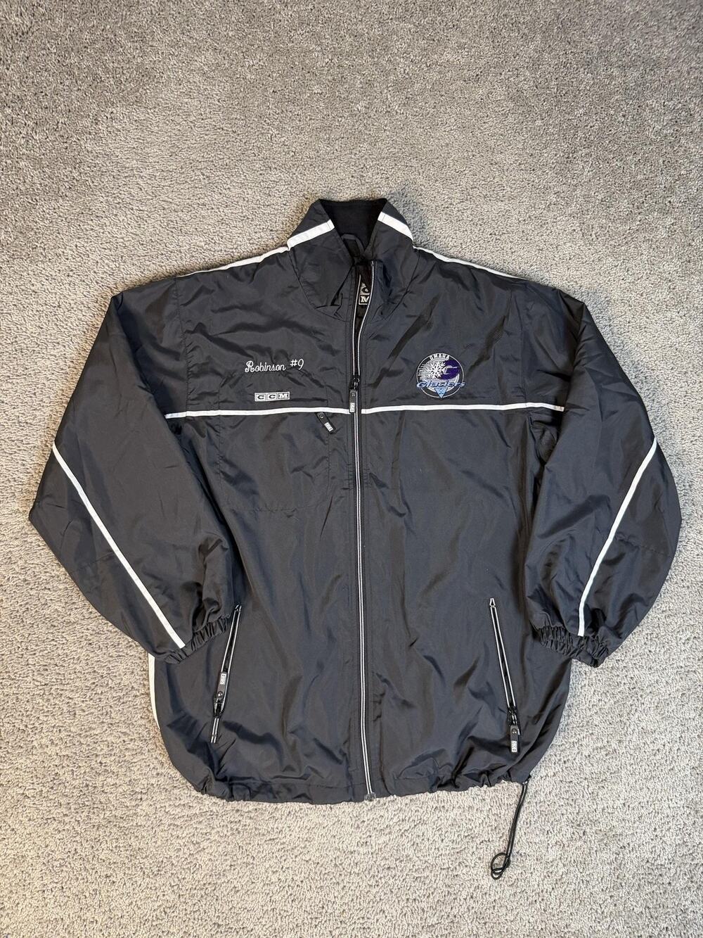 CCM Hockey Jacket Mens M Black Windbreaker Lined Full Zip Pockets Glaciers